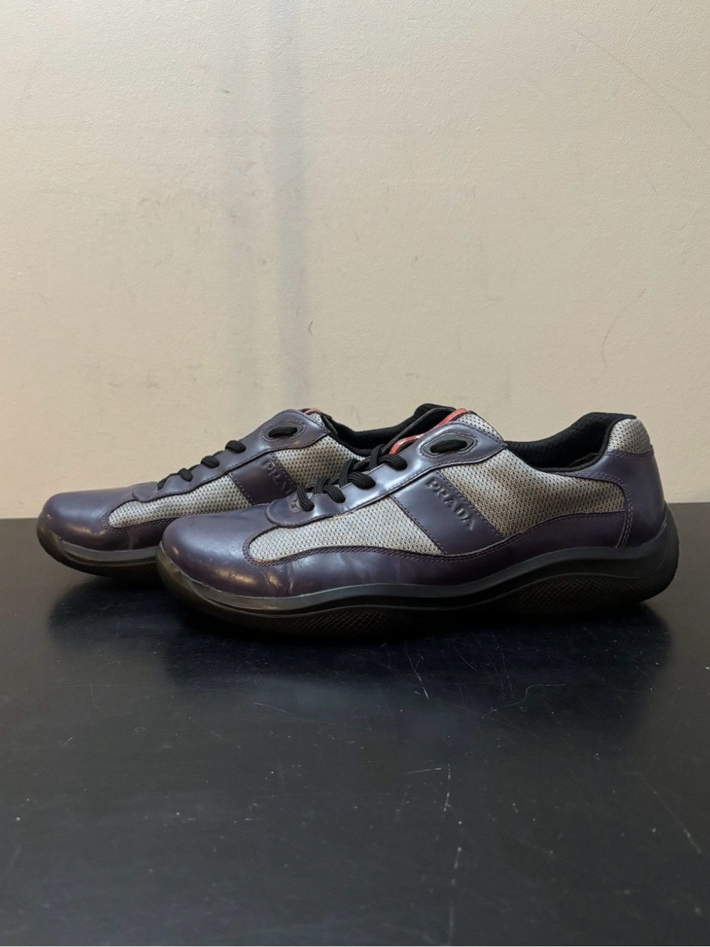 Prada America’s Cup Retro Leather Sneakers Purple Grey Black